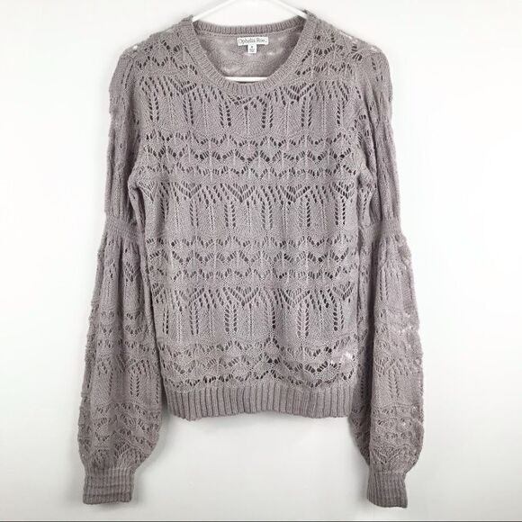 Ophelia Roe Open Knit Weave Puff Sleeve Sweater NEW - Picture 1 of 12